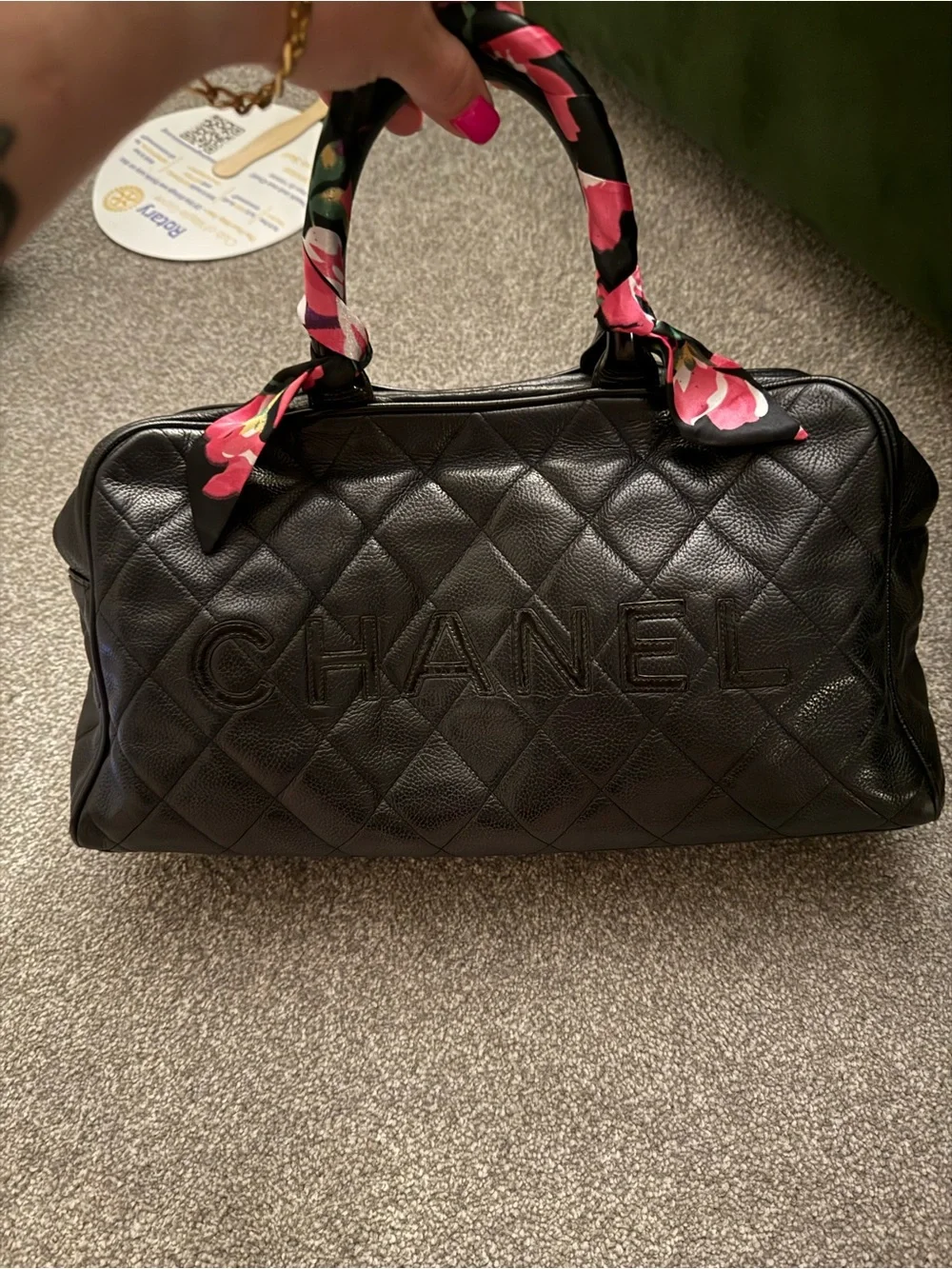 CHANEL Caviar black Quilted Bowler Bag